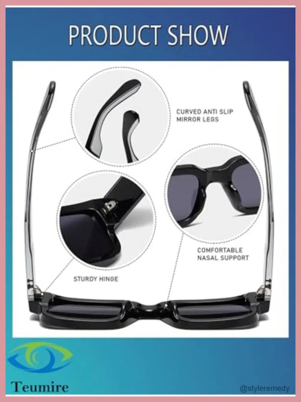 Chunky Square Thick Frame Sunglasses UV400 Protection Unisex Retro Rectangle